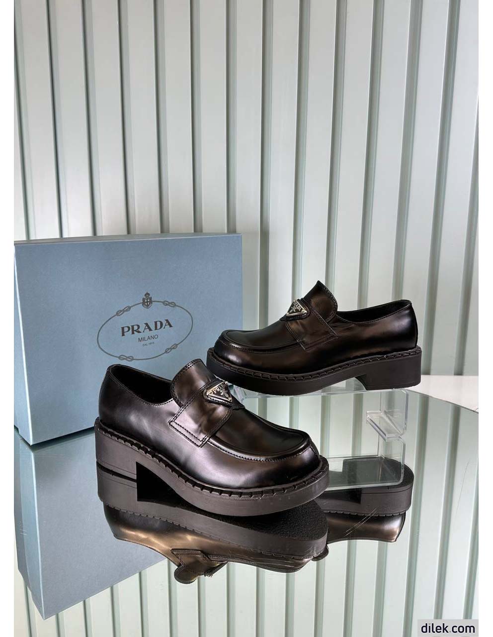 Prada Chocolate Brushed Leather Loafers