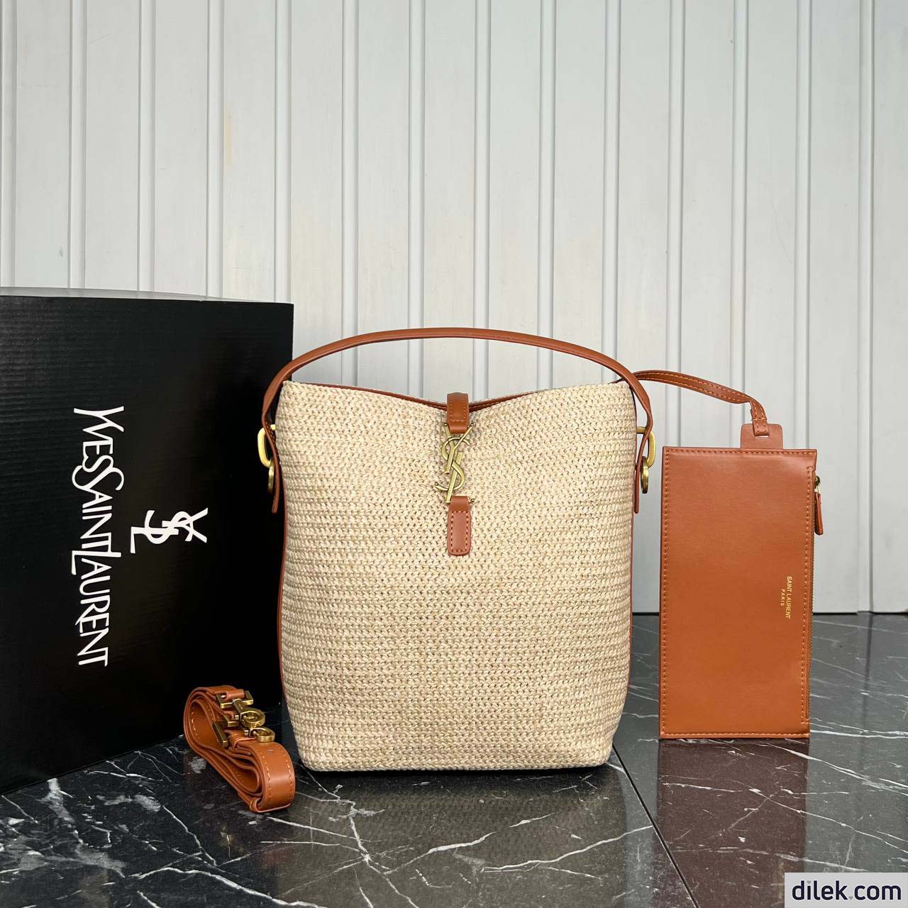 Saint Laurent Le 37 Raffia Bucket Bag