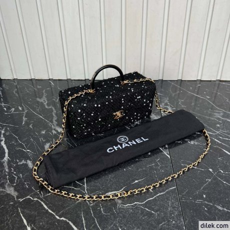 Chanel Tweed Leather Box Bag Large
