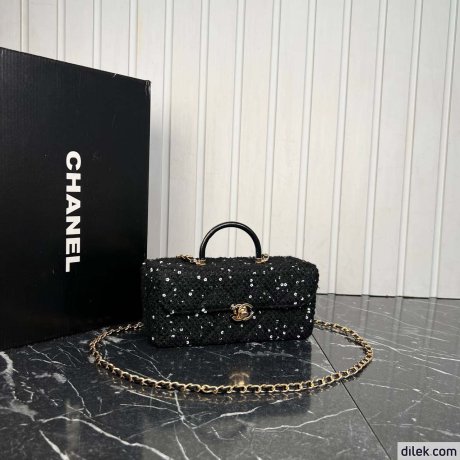Chanel Tweed Leather Box Bag Large