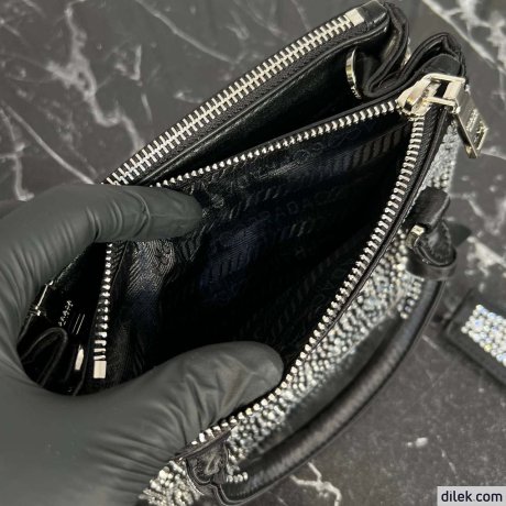 Prada Galleria Satin Small Bag With Crystals