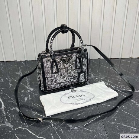 Prada Galleria Satin Small Bag With Crystals