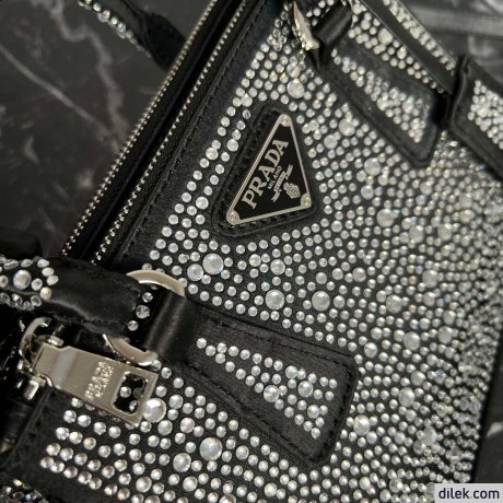 Prada Galleria Satin Small Bag With Crystals