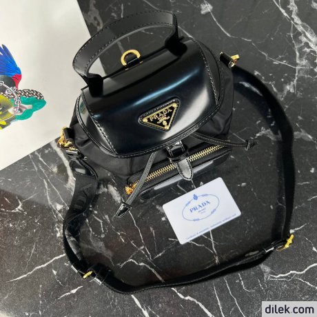 Prada Small Re-Nylon And Brushed Leather Backpack