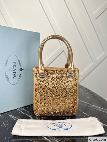 Prada Small Satin Tote Bag With Crystals