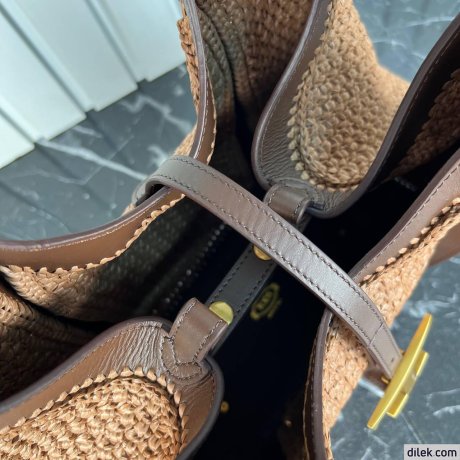 Tod's Timeless Shopping Bag in Raffia and Leather Medium