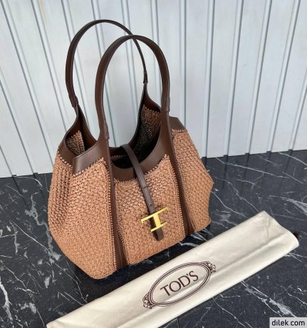 Tod's Timeless Shopping Bag in Raffia and Leather Medium