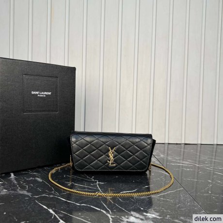 Saint Laurent Gaby Chain Phone Holder In Quilted Lambskin